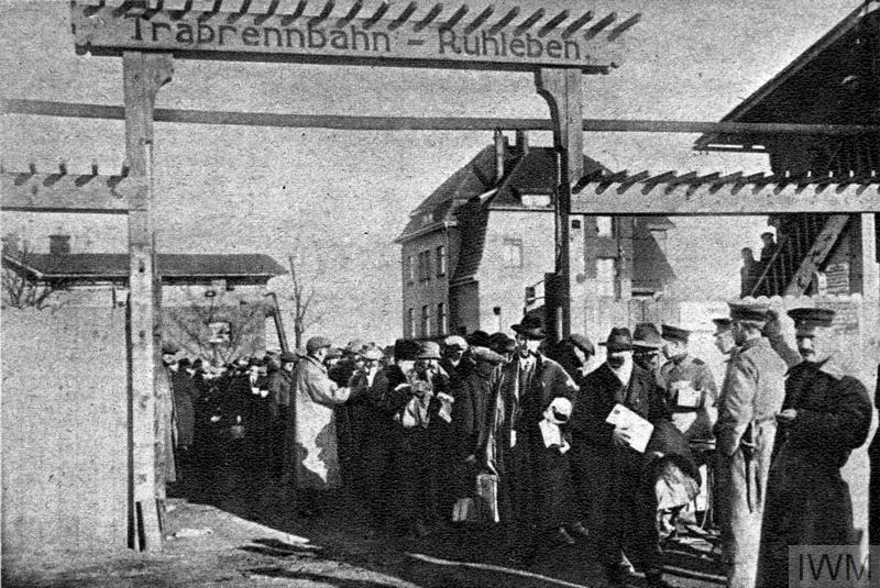 WW I British internees being released from Ruhleben camp.